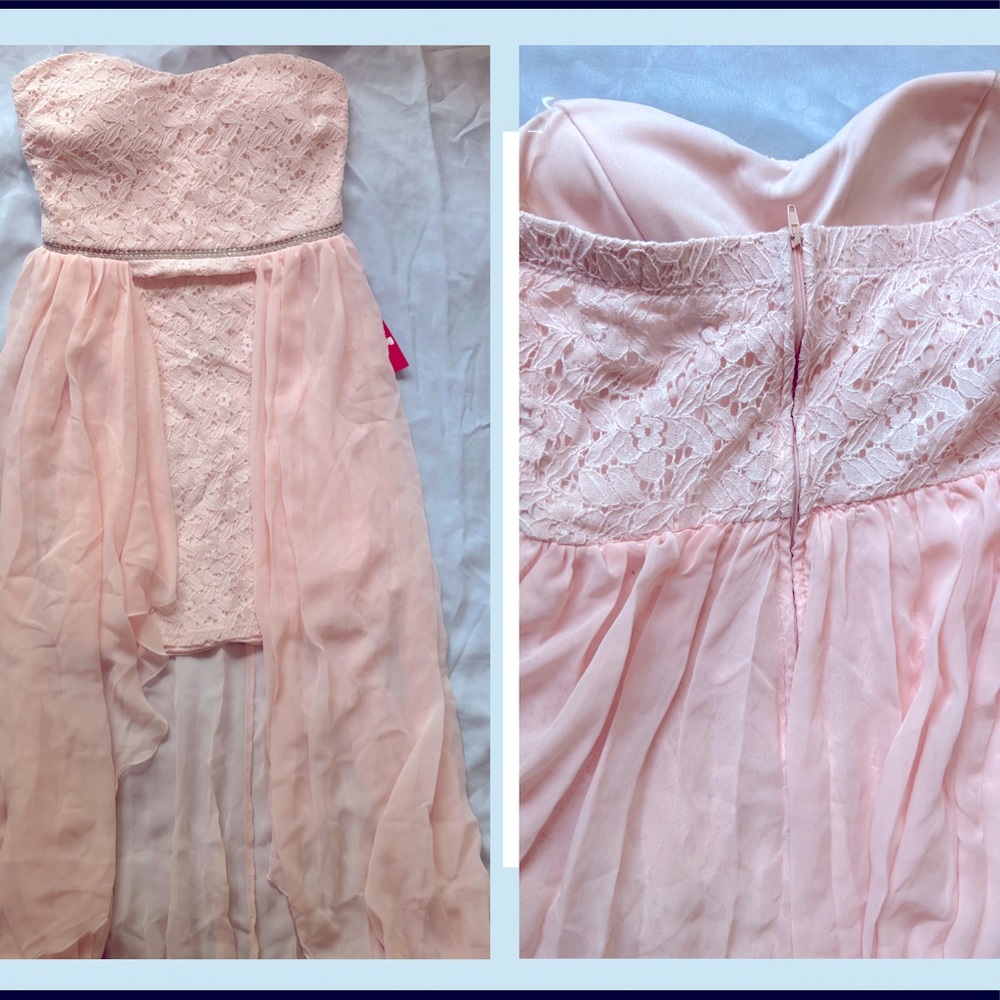 Crystal Doll High-Low Strapless Sweetheart Dress Light Pink Blush 3 Junior Lace